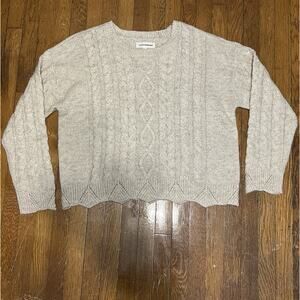 Lucky Brand Cable Knit Cotton Sweater L Chunky Zigzag Diamond Trim Casual Chic